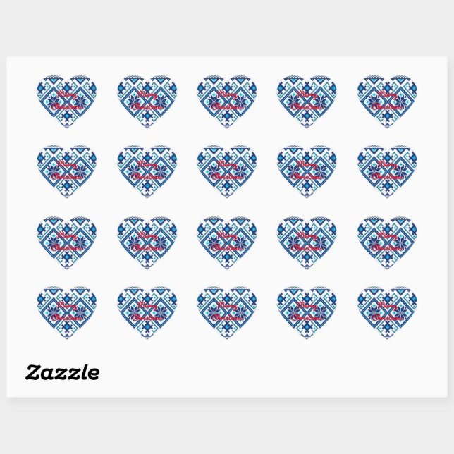 Personalisieren Sie MERRY CHRISTMAS Blue STRICK St Herz-Aufkleber (Blatt)