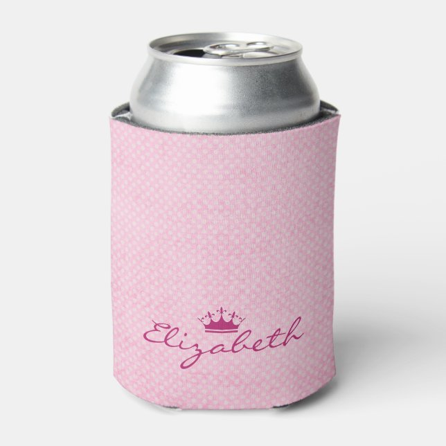 Personalisieren Sie mit Lila Tiara auf rosa Polka  Dosenkühler (Kanne Vorderseite)