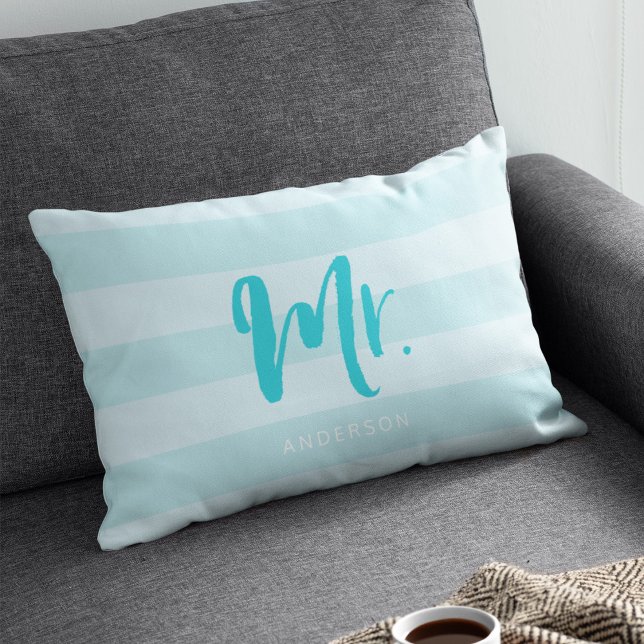 Personalisieren Sie mit Namen Mr. Preppy Blue Stri Lendenkissen (Von Creator hochgeladen)