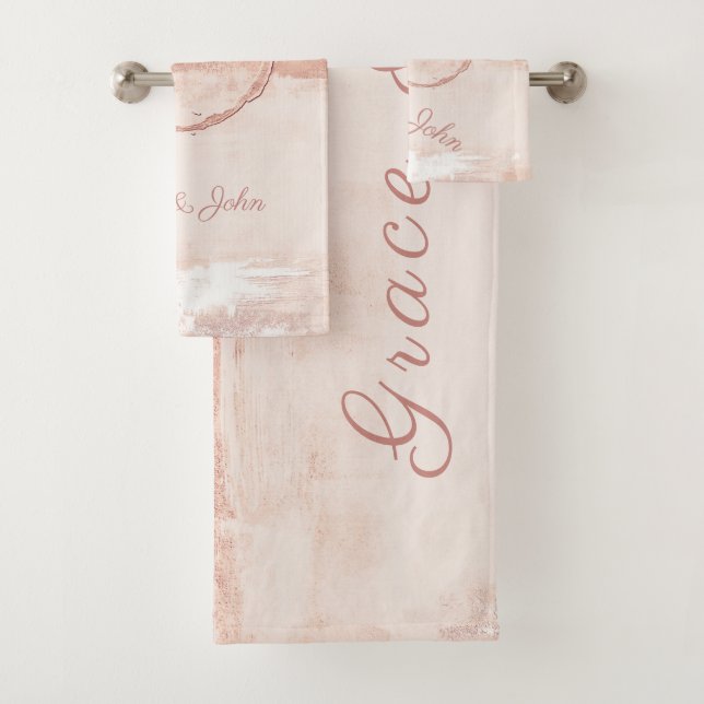Personalisieren Sie moderne Art Style Soft Pink Pe Badhandtuch Set (Insitu)