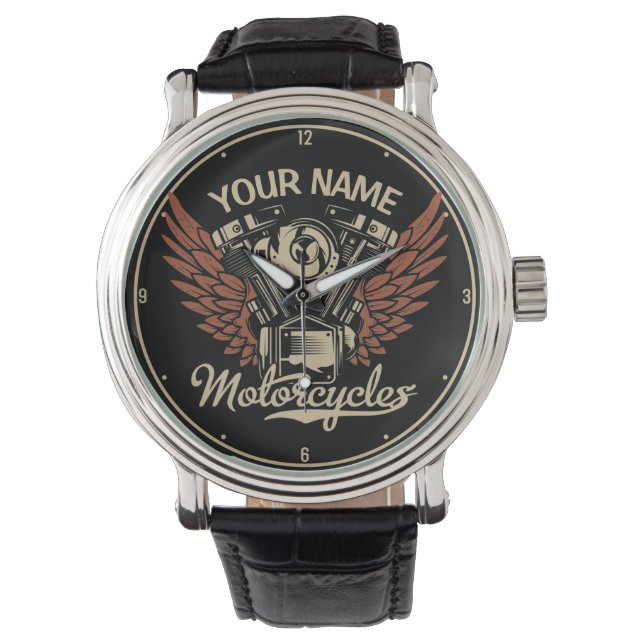 Personalisieren Sie Motorradfahrer Garage Armbanduhr (Vorderseite)