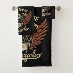 Personalisieren Sie Motorradfahrer Garage Badhandtuch Set