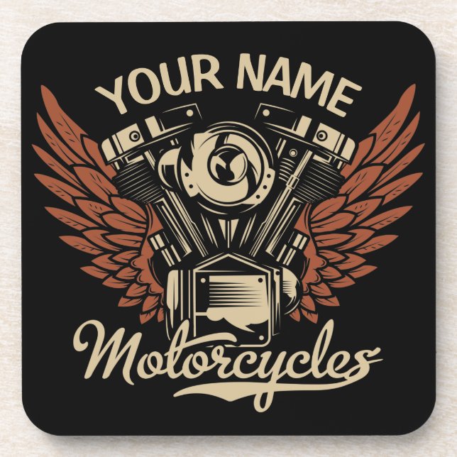 Personalisieren Sie Motorradfahrer Garage Getränkeuntersetzer (Vorderseite)