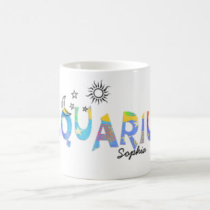 Personalisieren Sie Name AQUARIUS Geburtstag Zodia Kaffeetasse