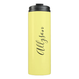Personalisieren Sie Name Blk. Vertikal, blassgelb Thermosbecher