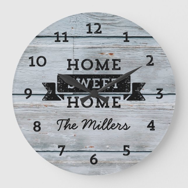 Personalisieren Sie Name Pale Wood Rustic Zuhause  Große Wanduhr (Vorderseite)