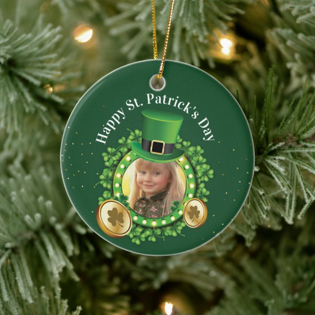 Personalisieren Sie Name und Foto St. Patrick's Da Keramik Ornament (Baum)