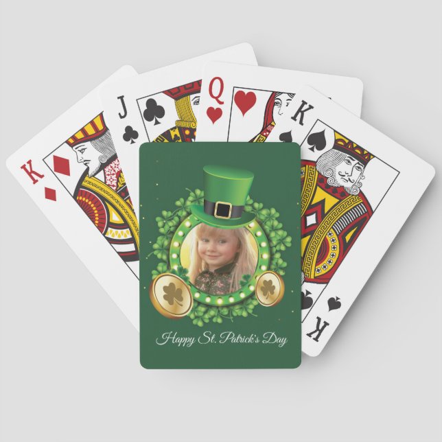 Personalisieren Sie Name und Foto St. Patrick's Da Spielkarten (Rückseite)