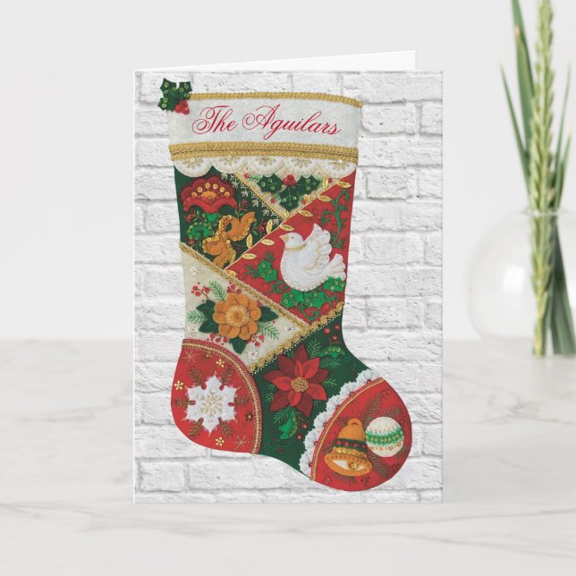 Personalisieren Sie Name Weihnachts-Strumpf auf Br Karte (Vorderseite)