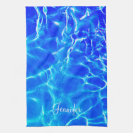 Personalisieren Sie Name, White Script, Blue Pool  Geschirrtuch