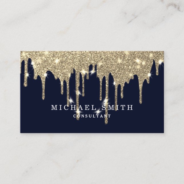 Personalisieren Sie Navy Blue Gold Tropfen Moderne Visitenkarte (Vorderseite)