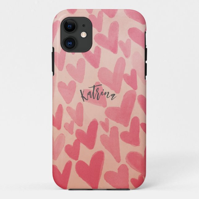 Personalisieren Sie Niedlich rosa gescatterte Herz Case-Mate iPhone Hülle (Rückseite)