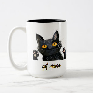 Personalisieren Sie Niedliche Black Cat Mama Zweifarbige Tasse