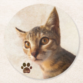 Personalisieren Sie Niedliche Katzen-Katze-Fotovor Runder Pappuntersetzer