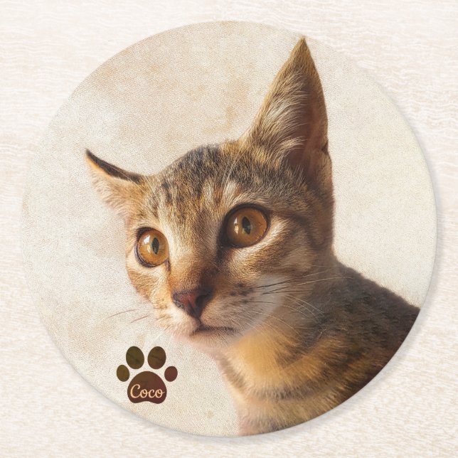 Personalisieren Sie Niedliche Katzen-Katze-Fotovor Runder Pappuntersetzer (Vorderseite)