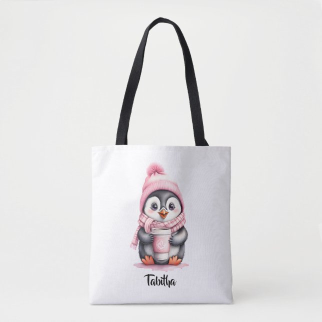 Personalisieren Sie Niedliche Pink Pinguin Weihnac Tasche (Vorderseite)