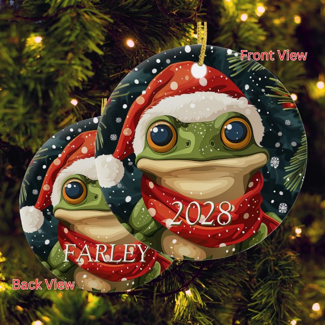 Personalisieren Sie Niedlichen Weihnachtsfrosch in Keramik Ornament (Von Creator hochgeladen)