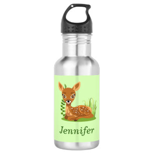 Personalisieren Sie Niedliches Baby Deer Green Bac Edelstahlflasche