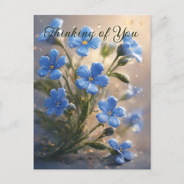 Personalisieren Sie niedliches blaues Blumendenken Postkarte (Vorderseite)