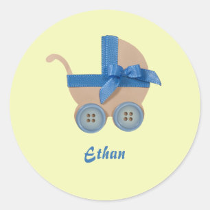 Personalisieren Sie Peach und die blaue Babywagen Runder Aufkleber