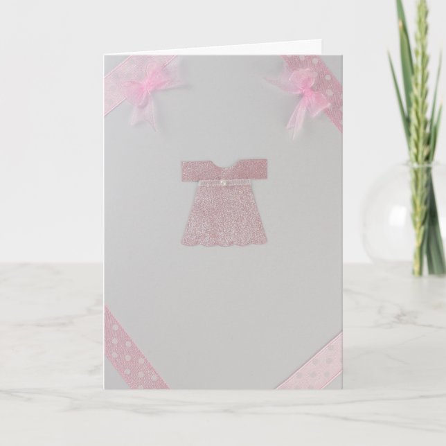 Personalisieren Sie Pink Baby Mädchen Kleid Taufen Karte (Vorderseite)
