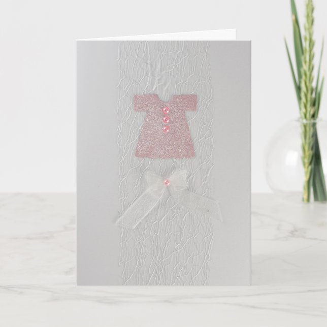 Personalisieren Sie Pink Baby Mädchen Kleid Taufen Karte (Vorderseite)