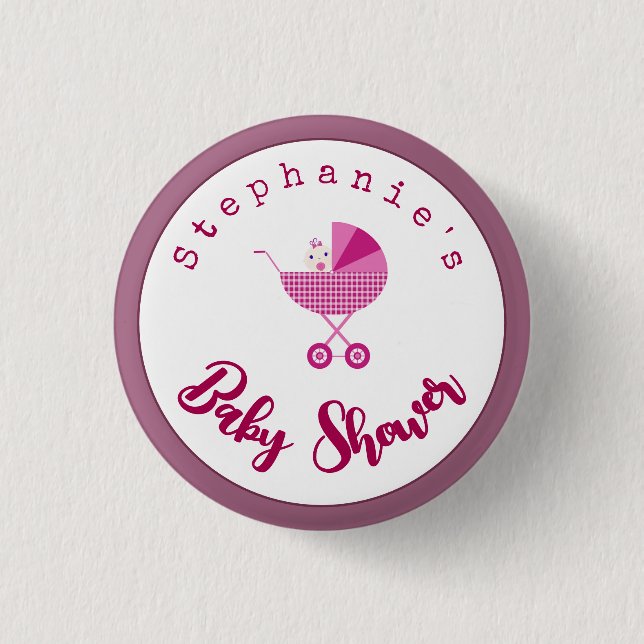 Personalisieren Sie Pink Carriage Baby Dusche Gefa Button (Vorderseite)