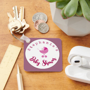 Personalisieren Sie Pink Carriage Baby Dusche Gefa Schlüsselanhänger