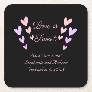 Personalisieren Sie Pink Heart Love Is Sweet Save Rechteckiger Pappuntersetzer