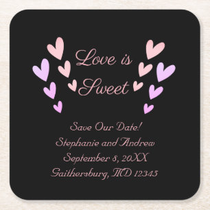 Personalisieren Sie Pink Heart Love Is Sweet Save Rechteckiger Pappuntersetzer