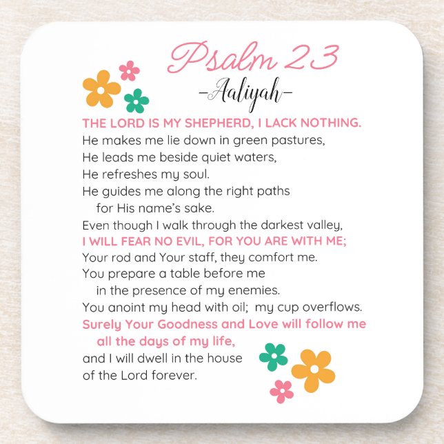 Personalisieren Sie Psalm 23-NIV Bibelbibliotheken Getränkeuntersetzer (Vorderseite)