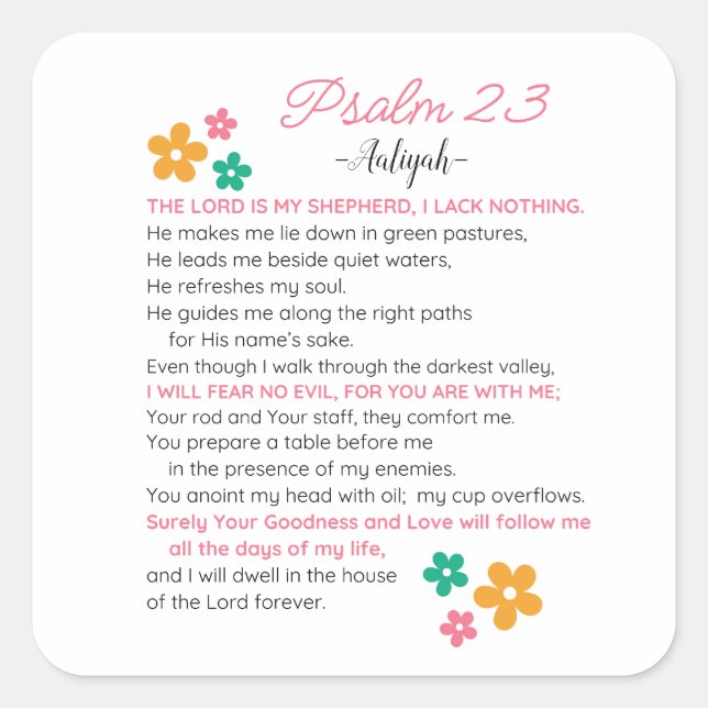 Personalisieren Sie Psalm 23-NIV Bibelbibliotheken Quadratischer Aufkleber (Vorderseite)