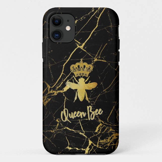 Personalisieren Sie QUEEN BEEN Gold Black Marble P Case-Mate iPhone Hülle (Rückseite)