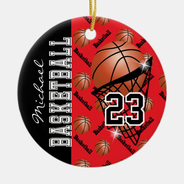 Personalisieren Sie Red Basketball Keramik Ornament (Vorne)