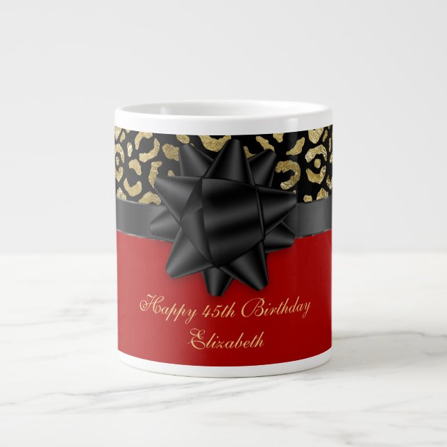 Personalisieren Sie Red Black Gold Leopard Print G Jumbo-Tasse (Vorderseite)