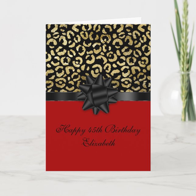 Personalisieren Sie Red Black Gold Leopard Print G Karte (Vorderseite)