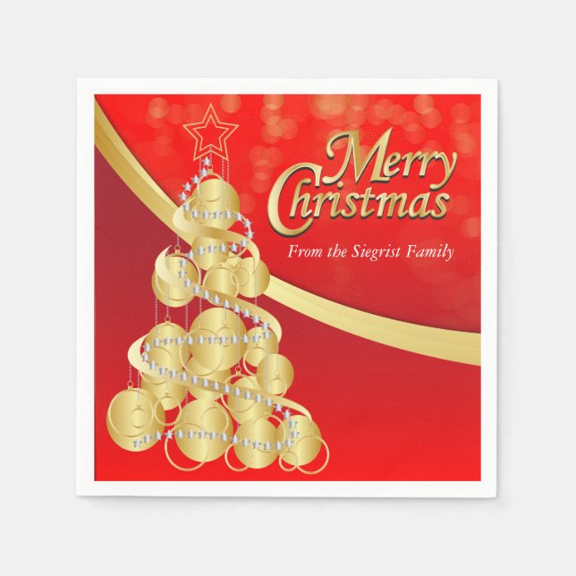 Personalisieren Sie Red & Gold Frohe Weihnachten Serviette (Vorderseite)