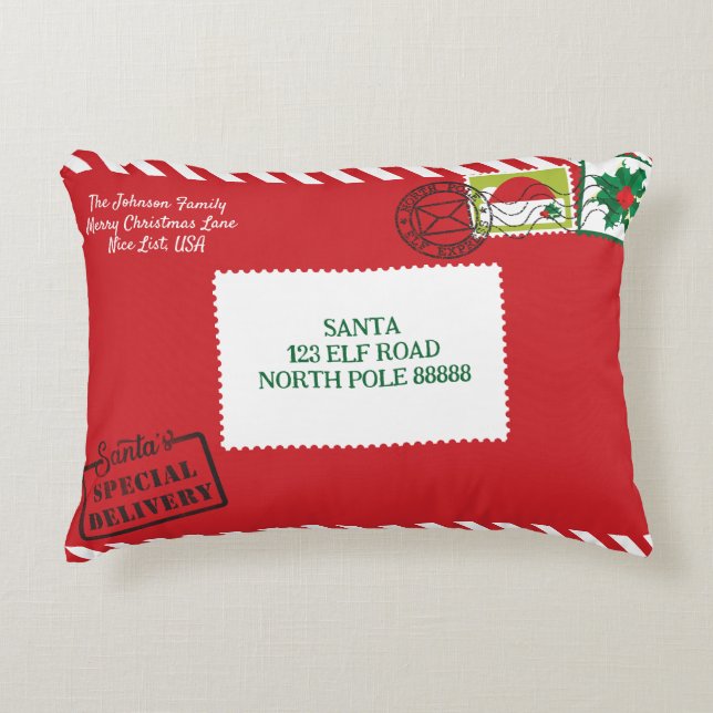 Personalisieren Sie Red Santa Letter Christmas Dekokissen (Vorderseite)