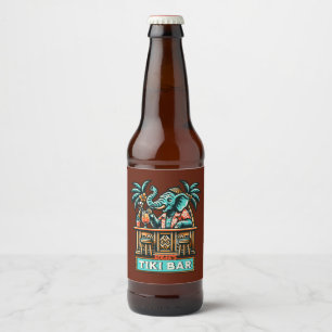 Personalisieren Sie Retro Elephant Tiki Bar Bierflaschenetikett