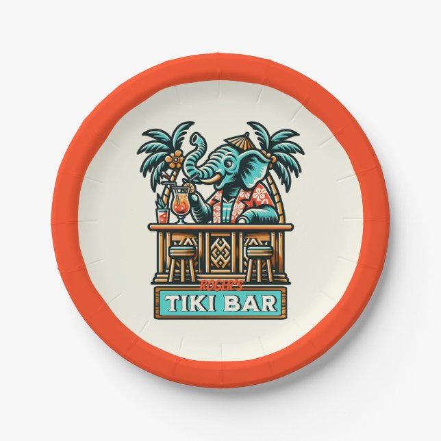 Personalisieren Sie Retro Elephant Tiki Bar Pappteller (Vorderseite)