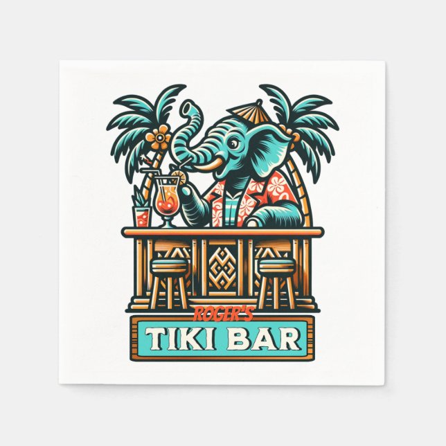 Personalisieren Sie Retro Elephant Tiki Bar Serviette (Vorderseite)