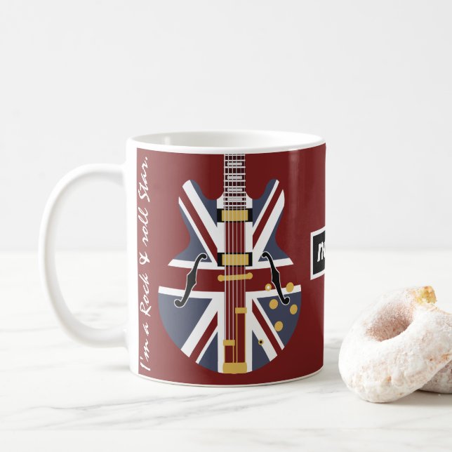 Personalisieren Sie Rock & Roll Star Union Jack Gu Kaffeetasse (Mit Donut)