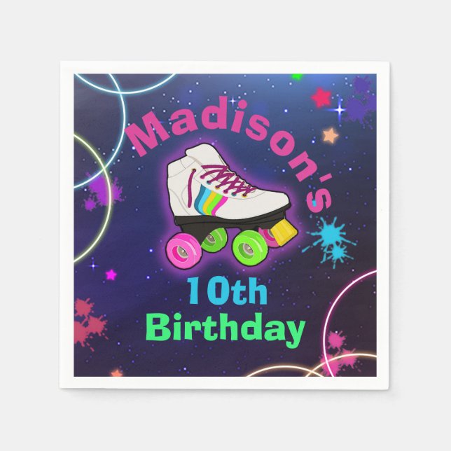 Personalisieren Sie Roller Skaten Neon Birthday Na Serviette (Vorderseite)