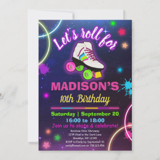 Personalisieren Sie Roller Skaten Neon Birthday UA Einladung