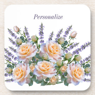 Personalisieren Sie romantische Peach Rose Lavende Getränkeuntersetzer