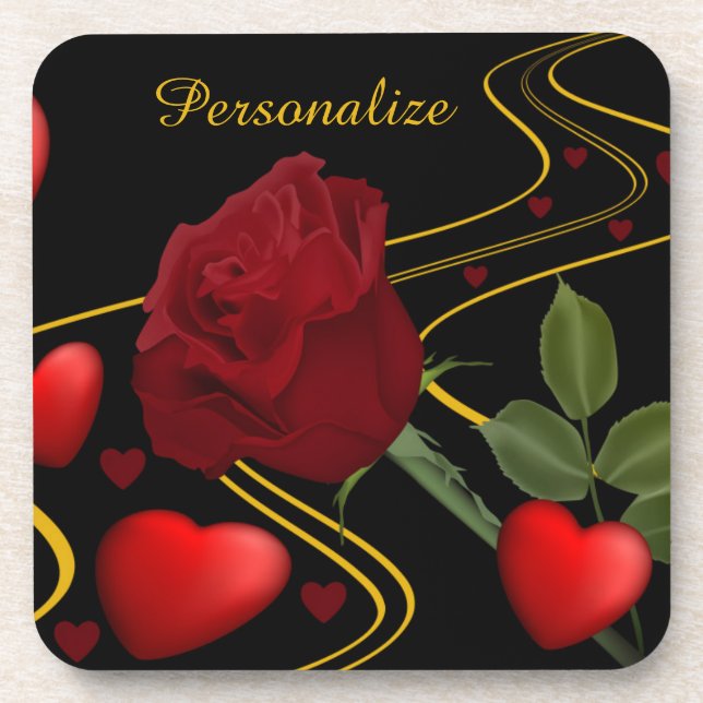 Personalisieren Sie romantische Rote Herzen Rose G Getränkeuntersetzer (Vorderseite)