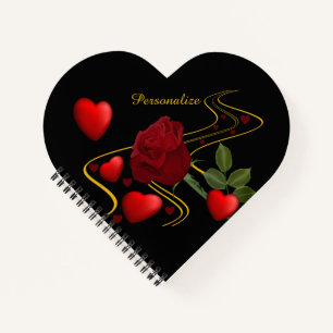 Personalisieren Sie romantische Rote Herzen Rose G Notizbuch