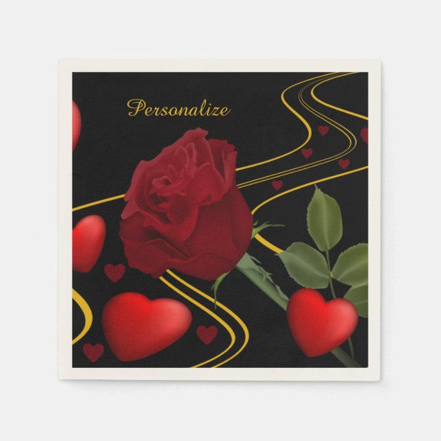 Personalisieren Sie romantische Rote Herzen Rose G Serviette (Vorderseite)
