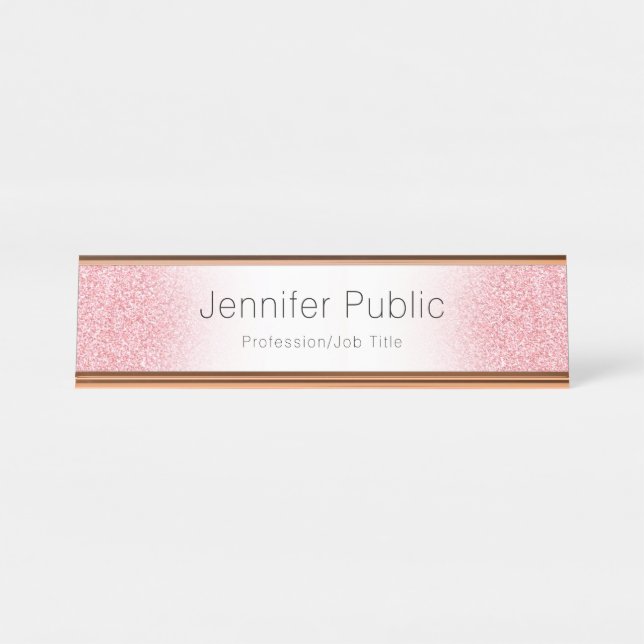 Personalisieren Sie Rose Gold Moderne elegante Vor Schreibtischnamensplakette (Vorderseite )