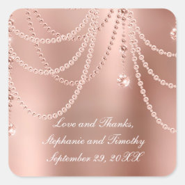 Personalisieren Sie Rose Gold Pearls Diamant Bling Quadratischer Aufkleber